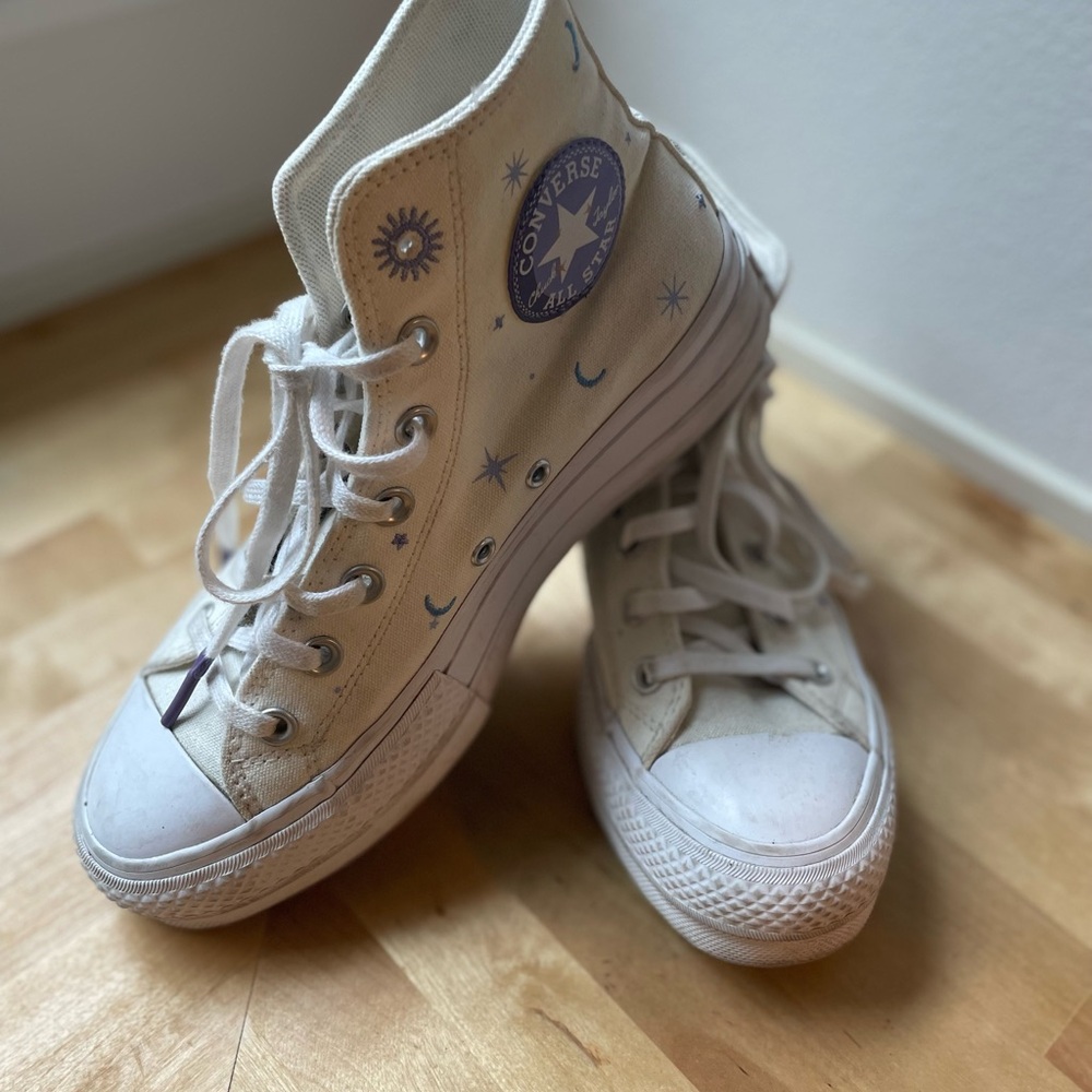 Converse Cream High-Tops with Starry Accents
